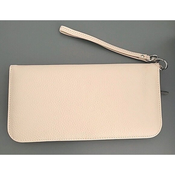 VERA Pelle Ivory Pebbled Leather Clutch Wallet Italy Snap Close EUC - Picture 7 of 9